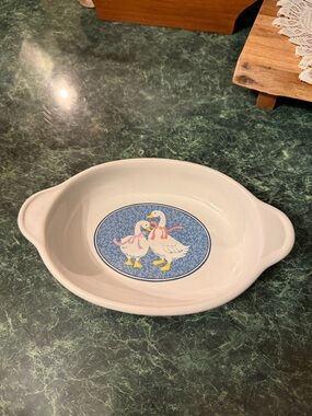 Cream Oval Ceramic Serving Dish with Duck Motif